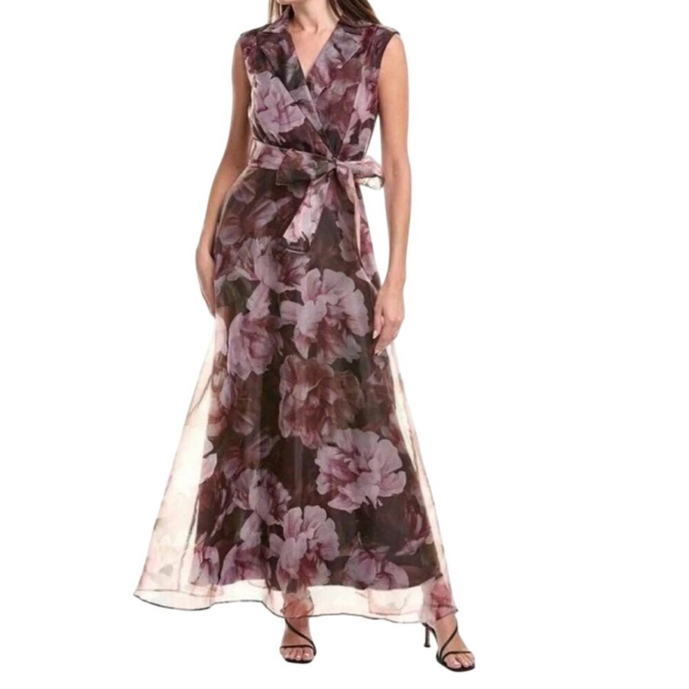 Julia Jordan Floral Organza Tie Waist Sleeveless Gown Dress Size 4